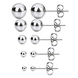 Perlin Stainless Steel Stud Earrings Ball 3 mm 4 mm 6 mm 8 mm with Ear Nut Blank Stud Blank for Jewellery Set Choose Size 6, Stainless Steel