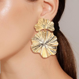 Flower Earrings for Women Dangle Drop Earrings Gold Boho Statement Earring Daisy Earrings Double Layer Flower Earrings for Wedding Party(H2:Flower Earrings)