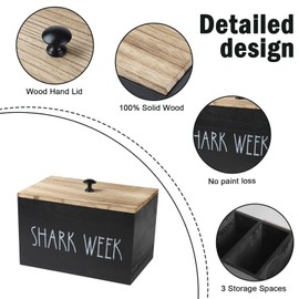Tampon Box Wooden with Lid - Shark Week Organiser for Women Hygiene Products, 3 Compartments Period Box for Bathroom, FSC Wood Bathroom Organiser for Tampons, Sanitary Towels & Cosmetics, Gift for