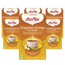 Yogi Tea - Ginger Orange with Vanilla, Ayurvedic Organic Spice and Herbal Tea, Naturally Caffeine-Free, Ginger, Orange Peel and Vanilla, Yogi Tea Pack of 3, 3 x 17 Bags (51 Tea Bags Total)