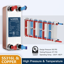 ALECOIL 3"x8" 16 Plates Heat Exchanger with 3/4" MPT Port Water to Water 316L Stainless Steel Brazed Plate Heat Exchanger for Water Heating, Floor Heating, Commercial and Industrial Refrigeration