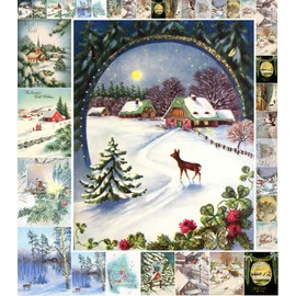 Decoupage Paper Pack (21 Sheets 6"x8") Christmas Winter Landscapes FLONZ Vintage Styled Christmas Pictures Cards for Decoupage, Craft and Scrapbooking