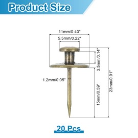 sourcing map 20 Pcs Double Headed Picture Hanging Nail, Zinc Alloy Push Pins Picture Hangers Double Headed Thumb Tacks for Hanging Pictures, Bronze