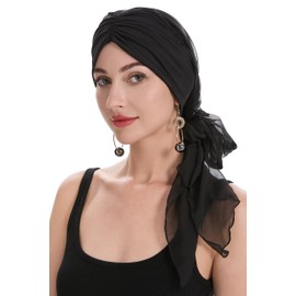 ZLYC Chemo Headwear Head Scarf Headwraps Long Head Covering Lightweight Beanie for Women, Solid Black