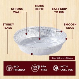 Homeshopa Aluminum Foil Pie Pan, 30 Pack Disposable Round Flan Trays, Durable Air Fryers Cooking Baking Dishes for Pie, Fruit Tarts, Quiche, Food Storage Takeaway Containers, Oven & Freezer Safe