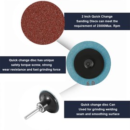 Dandelionsky 51 Piece 2 Inch Roll Lock Quick Change Sanding Discs Kits Surface Conditioning Sanding Disc Pads with Roloc Disc Pad Holder 36/60/80/120/240 Grit