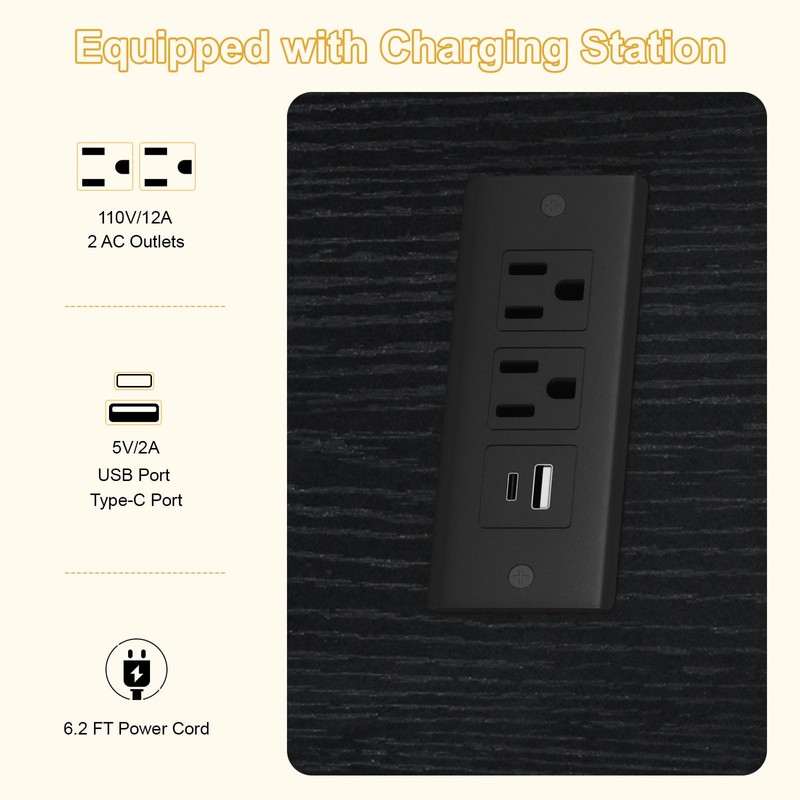 Snughome Computer Tower Stand with Charging Station, 25.0"-32.1" Height Adjustable