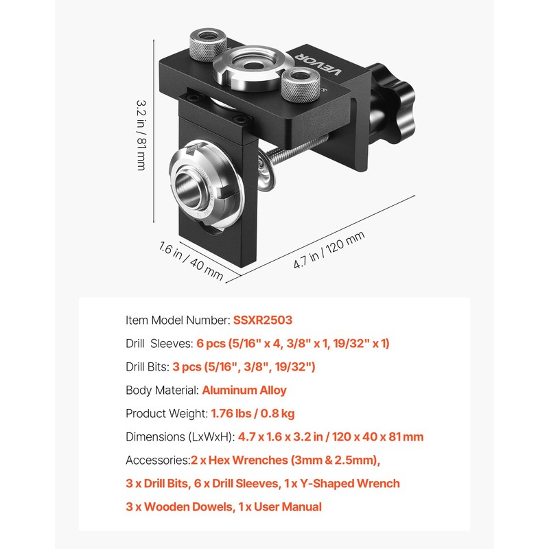 VEVOR Doweling Jig Kit, Self Centering Dowel Drill Jig for