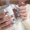 Sun&Beam Nails Handmade Nail Tip, Short, Almond, Blue, Silver, Silver,