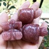Fekuar Strawberry Quartz Stone Turtle Statue, Hand Carved Tortoise Animal