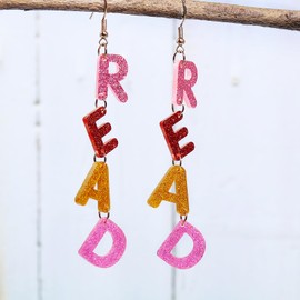 Personality Teacher Student Earrings Pencil Books Dangle Drop Earrings Wooden Read Earrings Teachers Appreciation Day Gifts Reading for Women Back to School Jewelry Graduation Gift (Read (Shiny))