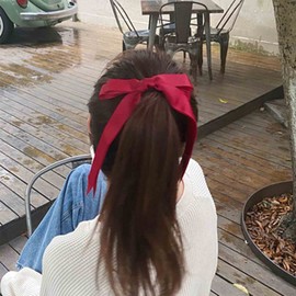 Yheakne Silk Hair Bobbles Bows Satin Scrunchies Bow Elastic Hair Bands for Women Girls (Red)