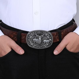 GelConnie Western Belt Buckles for Men Women Cowboy Cowgirl Rodeo Western Bull and Calf Belt Buckle Novelty Gifts Silver