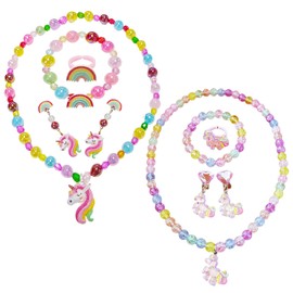 TVSVKWE 2 Sets Of Rainbow Horse Children'S Jewelry, Colorful Bracelets, Cartoon Beaded Necklaces, Cute Cartoon Earrings, Creative And Interesting Jewelry Sets.