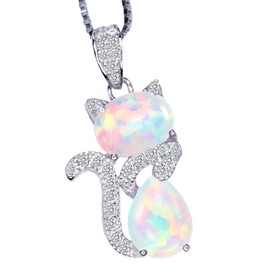 Cat Opal necklace - Diamond Kitty 18KGP @ Sterling Silver Pet Cat lover gift Kitten Jewelry 16" ~20" adjustable chain