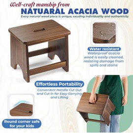 FANATU 13'' Wooden Step Stool, One Step Stool for Adults, Portable Heavy Duty Design with 550lbs Capacity, Nonslip & Durable Construction (Rich Walnut, 13in Height)