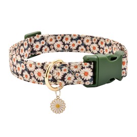 Flower Patterns Dog Collar with Accessories, Soft Cotton Dog Collars for Small Medium Large Female and Male Dog(Daisy S)