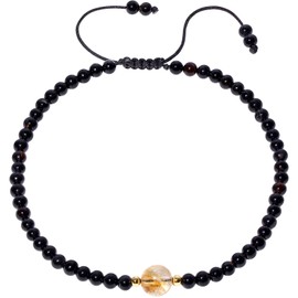 Lightock Reiki Crystals with Citrine Beaded Anklet Spiritual Gemstones Energy Ankle Bracelets for Women Beach Foot Jewelry (Black Onyx)