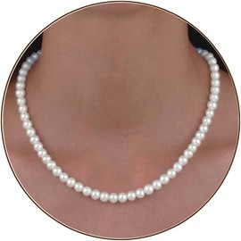 Jeyfull 14K Gold 5mm Pearl Necklaces for Women - Dainty Round Imitation Pearl Choker Necklaces for Women Elegant Wedding Jewelry Bridesmaid Gifts Delicate Simple Jewelry for Special Occasions Daily Wear