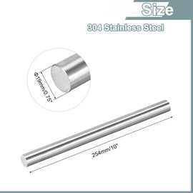 sourcing map 304 Stainless Steel Rods, 19mm x 254mm Metal Solid Shaft Round Rod Lathe Bar Stock for Model Plane Cars Ship DIY Craft Metal Working