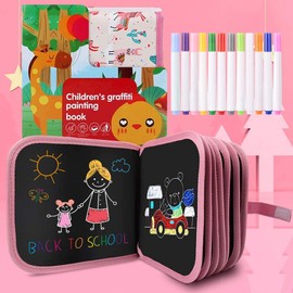Felly Colouring Book for Children Portable Wipeable Graffiti Drawing Board with 12 Colouring Pencils - 14 Pages Educational Toy for Kids Gift 2 3 4 5 6 Years Old (Pink)