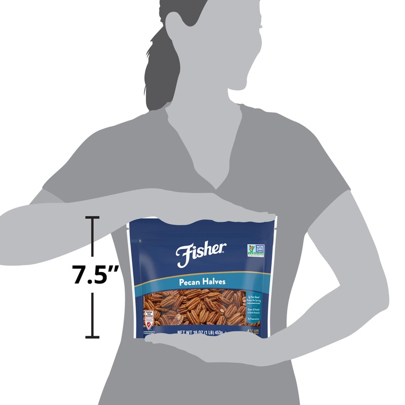 Fisher Chef's Naturals Pecan Halves 1 Lb Resealable Bag, Unsalted