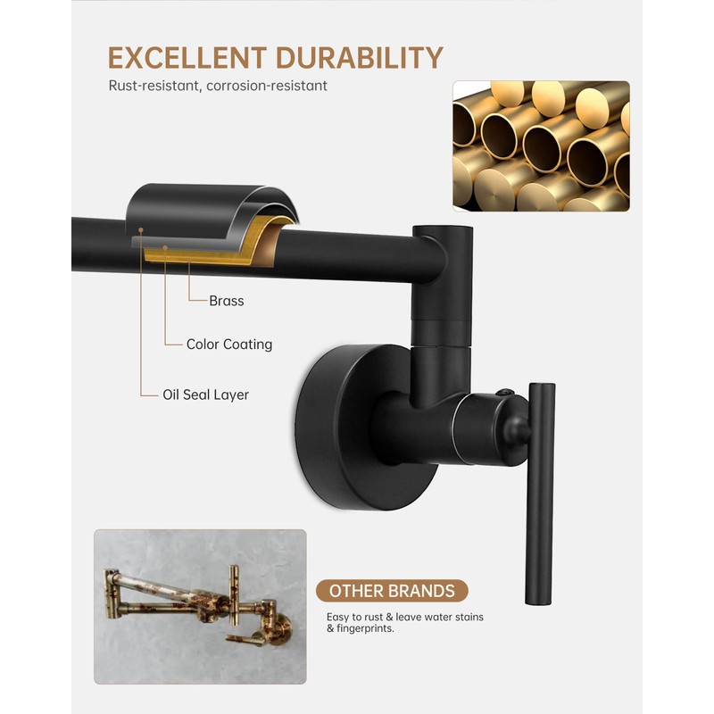 Fransiton Matte Black Pot Filler, Pot Filler Faucet Wall Mount,