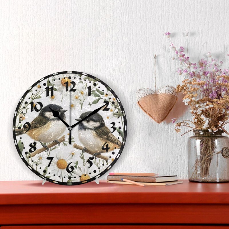 Msyxl Chickadee Birds Wall Clock, Silent Non Ticking 10 Inch