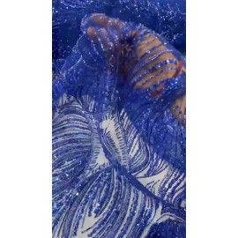 Mia Fabrics Beaded Line Fabric - Royal Blue Luxury Bridal Line Pattern Beaded Fabric By Yard