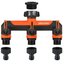 iBamso Garden Hose Splitter, 3/4" 3 Way Tap Connector Garden Faucet Splitter, Tap Splitter with On/Off Valves and Extended Handle, Tap Adapter Garden Hose Connector for Garden Outdoor Home - Orange