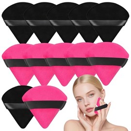 Jasinber Set de 12 esponjas de polvo triangulares para polvo facial, Esponja de maquillaje de terciopelo suave, polvo suelto de base cosmética Esponja de belleza Herramientas de maquillaje (Rosa)