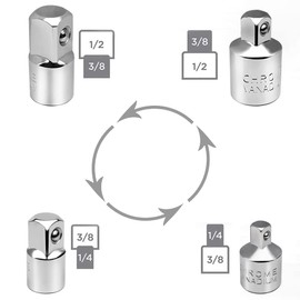 YEBOCIYO 4-Piece Adaptor Set Socket Adapter Set Socket Adapter for Ratchets 1/2 Inch to 3/8 Inch 3/8 Inch to 1/2 Inch 3/8 Inch to 1/4 Inch 1/4 Inch to 3/8 Inch for Ratchets, Sockets