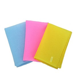 KAKOOI Long Exfoliating Nylon Bath Cloth/Towel, Magic Shower Washcloth for Body, 35 inches( 3PCS, Blue&Yellow&Pink)