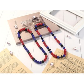 NUKAYAI 2Pcs Baseball Cross Beaded Necklaces 16" Dark Blue Red Bling Ice Sports Chain Rhinestone Discoball Baseball Drip Accessories Black Cross Necklace Gifts for Men Lover Player