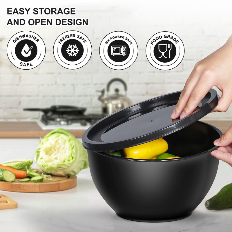 Greentainer Plastic Mixing Bowls with Lids Set for Kitchen, Nesting