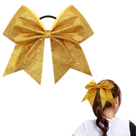 CN Large Cheer bow 8" Girls Ponytail Holders Jumbo Teams Cheerleaders Hair Bows Competition Sports Elastic Hair Ties Accessories (Gold 1)