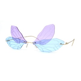 SA106 Dragonfly Wing Avant Garde Unique Retro Rimless Sunglasses Gold Purple Blue