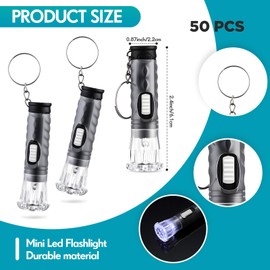 Jexine 50 Pcs Mini Flashlight Keychains Bulk with Lanyard Portable Plastic LED Key Chains Flashlights Small Black Torch Flashlights for Night Reading Emergency Hurricane Camping Hiking Party Favors