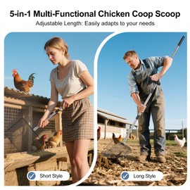 15inch Large Chicken Poop Scooper with Ergonomic Grip, 5 in 1 Adjustable Chicken Coop Pooper Shovel (24 to 76.5"), Stainless Steel Litter Sifting Shovel Scoop for Chicken Coop/Goat Stall/Stable