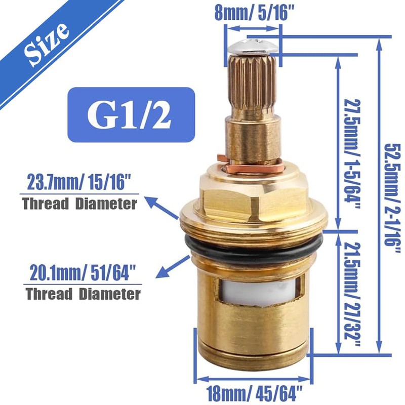 Wolfride 2Pcs Faucet Cartridge Replacement, 20 Teeth G1/2" Brass Ceramic