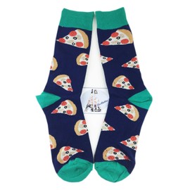Aesthetinc Men Pizzas Fast Junk Food Fun Novelty Cotton Crew Socks L 1 pair (Navy)