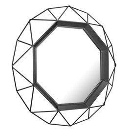 Stonebriar Decorative Black 28.3" Geometric Metal Wire Frame Hanging Wall Mirror with Mounting Brackets, Modern Decor for the Living Room, Bedroom, Bathroom, Hallway, and Entryway