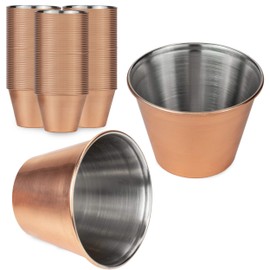Fit Meal Prep [120 Pack] 2.5 oz Stainless Steel Sauce Cups - Copper Plated Individual Round Condiments Ramekins, Commercial Grade Safe/Portion Dipping Sauce Kitchen Set