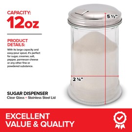 Stock Your Home Glass Sugar Dispenser- Fluted Sugar Pourer with Stainless Steel Self Closing Lid - Crystal Clear Sugar Shaker for Diners, Cafes, Bakeries, Coffee Shops, Restaurants, Kitchens