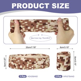 QUARKZMAN Sweatband Set, Sporty Terry Cloth Headband, Wrist Band Set, 22 x 5 cm, Sweat-Absorbing Headband for Women, Men, Workout, Exercise (Checked Camouflage Pattern Brown/Khaki)