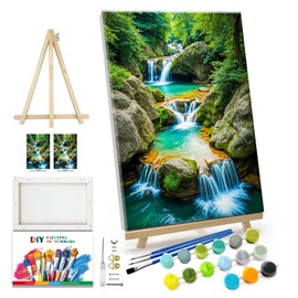 JOOZ Paint by Numbers Kit for Adults with Frame Waterfall Paint by Number with Easel Mountain Adult Paint by Number Kits Framed Canvas DIY Oil Painting Kits for Gift Home Wall Decor 8x12 Inch