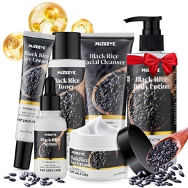 Natural Black Rice Skin Care Routine Set for Women Face Wash Toner Serum Body Lotion Cream Kids 6 PCS Gift for All Skin Types Acne Fine Lines Skincare Set 6 PCS / 여성용 천연 블랙 라이스 스킨 케어 루틴 세트 세안제 토너 세럼 바디 로션 크림 아이 모든 피부 타입 여드름 잔주름을 위한 6가지 PCS 선물 Skincare Set 6 PCS