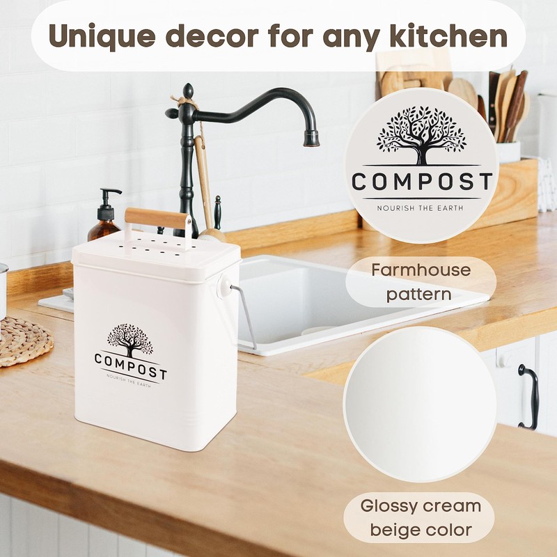 Perfnique Kitchen Compost Bin, 1.7 Gallon Countertop Compost Bin with