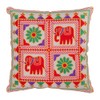 Indian Suzani Decorative Cushion Cover, 40x40 cm, Embroidered Cotton, Boho