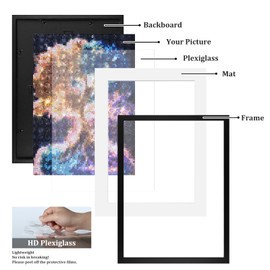 Egofine 12x16 Picture Frame Diamond Painting Frames Display Pictures 10x14 with Mat Diamond Art Frame Covered by Plexiglass Made of Solid Wood for TableTop Display and Wall Mounting Photo Frame, Black